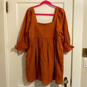 Puff-Sleeve Waisted Mini Dress